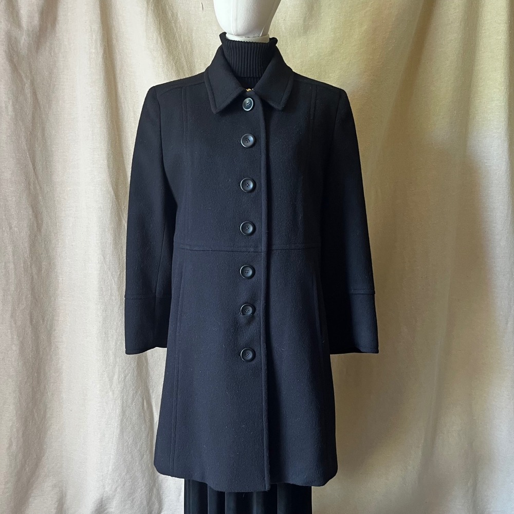 Albert Nipon‎ Petite Black Wool Coat Size 10P Vintage Tailored Button Front